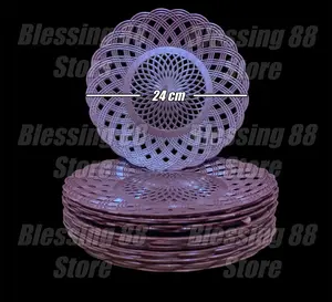 (1 Lusin ) Piring Rotan Plastik Anyaman Murah/Tebal Diameter 24cm