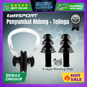 TaffSPORT Penyumbat Hidung & Telinga Berenang Clips Waterproof Silicone WFW051 Material Silikon Berkualitas dengan Kotak Penyimpanan untuk Renang - Air