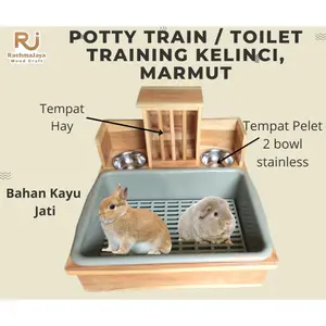 Potty Train kelinci Toilet kelinci 2 mangkuk pelet dan tempat hay