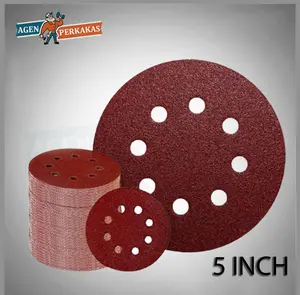 Amplas Bulat Velcro 5 inch 8 Lubang Tempel Sanding Disc Mata Gerinda