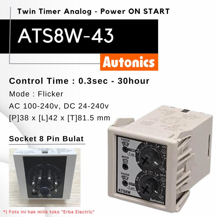 Gambar Autonics ATS8W-43 240v AC 24v DC Twin Dual Timer Analog 8 pin plug dari Erba Electric Kota Bandung Tokopedia