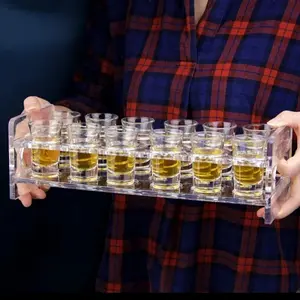 Rak Gelas Sloki Kecil isi 12 Panjang Mika Akrilik Acrylic Awet Kuat Tebal Tahan Panas Anti Pecah Isi 12 Lubang Rak Sloki Shot Shooter Soju Alkohol Vodka Tequila Whiski Glass Rack Holder Rak Gelas Kecil Mini Murah Meja Cafe Restoran Hotel Rumah Makan Bar