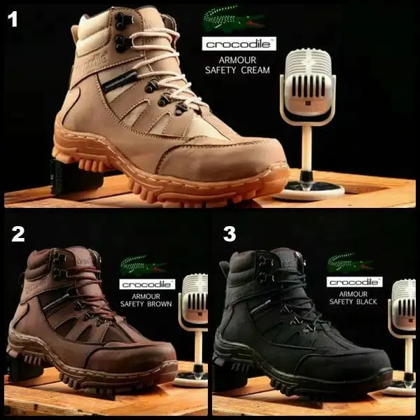 Sepatu Safety Crocodile Ujung Besi full jahit ready makassar