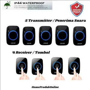 Bel Pintu Rumah Wireless 4 Tombol 5 Penerima Waterproof Jarak Jauh