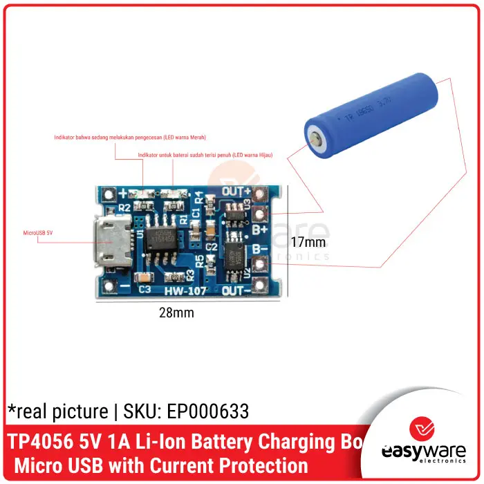 TP4056 1A Li-Ion Battery Charging Board Micro USB with Current Protect 1