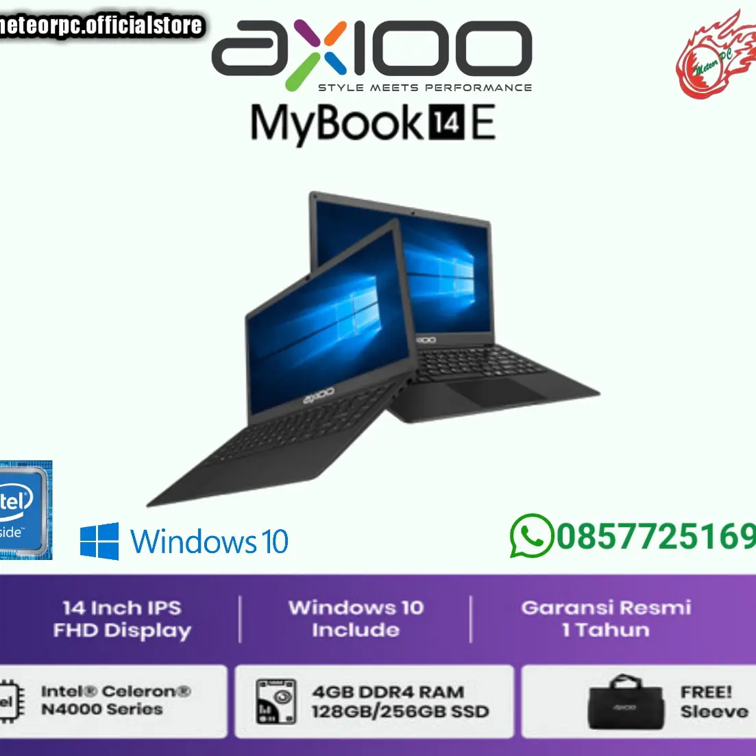 Axioo Mybook 14F /Celeron N4020/8GB/256GB SSD/13.3″/Win 10 Pro