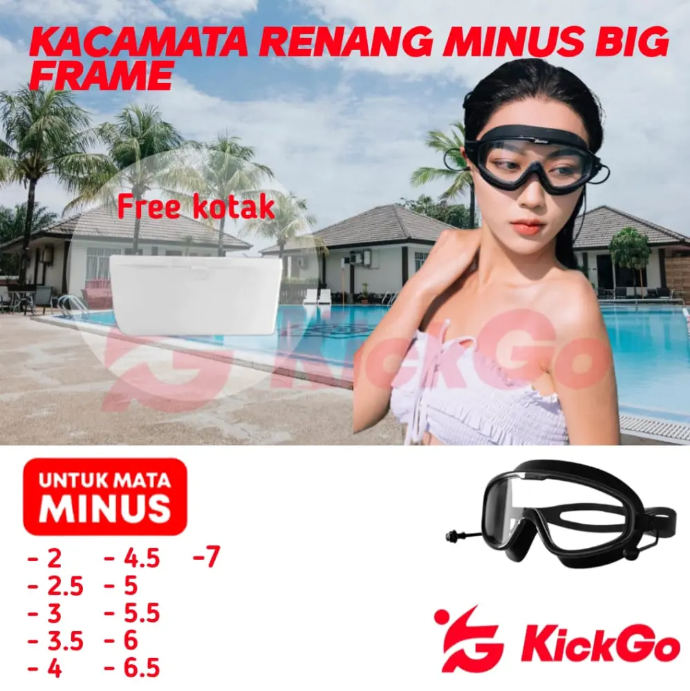 KickGo Kacamata Renang BigFrame Lensa Minus Dari -2.0 Sampai -7.0