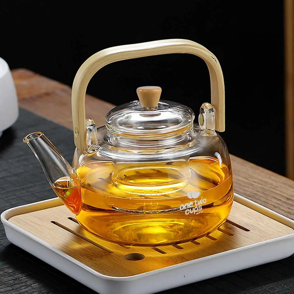 Teko Pitcher Kaca Gagang Kayu Teapot Borosilicate Glass - 8CV101