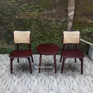 kursi set teras rotan jati / kursi teras jati set meja teras
