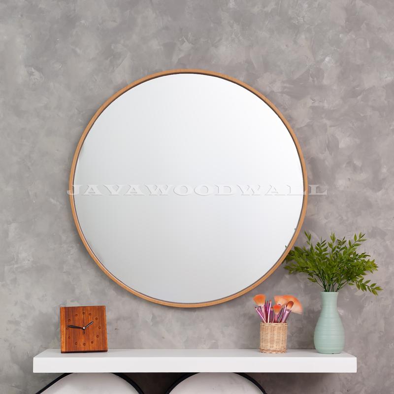 Cermin Bulat Diameter 80 cm | Frame PLYWOOD Motif Kayu - Walnut Muda 2