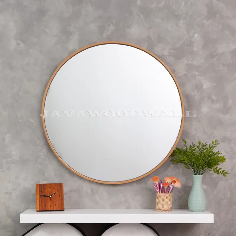 Cermin Bulat Diameter 80 cm | Frame PLYWOOD Motif Kayu - Walnut Muda 1