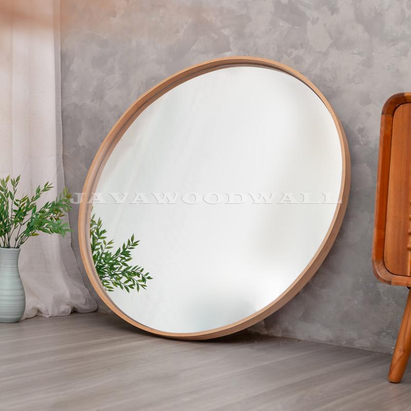 Cermin Bulat Diameter 80 cm | Frame PLYWOOD Motif Kayu - Walnut Muda 3