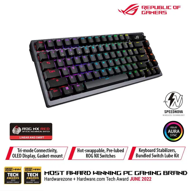 ASUS - ROG Azoth 75 Wireless DIY Custom Gaming Keyboard, OLED display 0