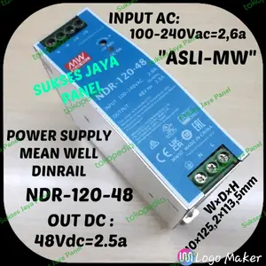 Mean Well Power Supply Asli Din Rail NDR-120-48 48Vdc 2.5A 100-240Vac 50/60Hz 100% Baru Made in China