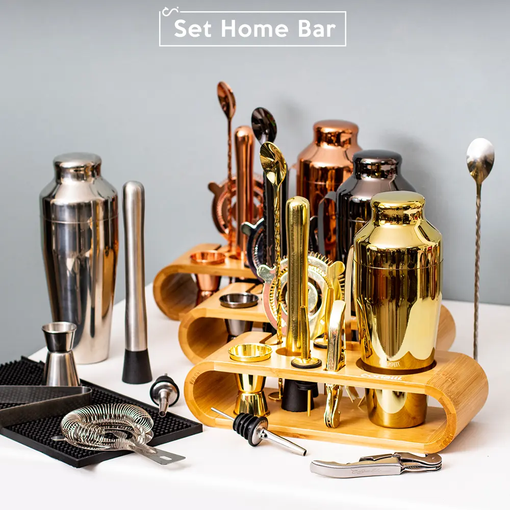 Cocktail Shaker Set 550ml Bamboo Stand Alat Bartender Home Bar Tools- Limited Edition Shaker Cocktail Bartender Tools