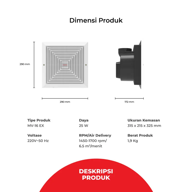 Exhaust Fan/Kipas Hisap Plafon MASPION MV 16 EX 6 Inch/16 CM 4
