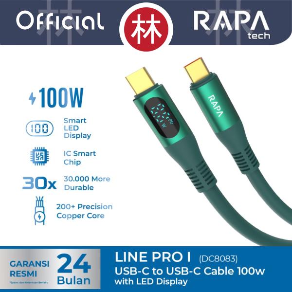 Gambar RAPAtech DC8083 - LINE PRO I - USB-C to USB-C Data Cable 100W LED 1M - DC8083 dari RAPAtech Jakarta Kota Administrasi Jakarta Barat Tokopedia