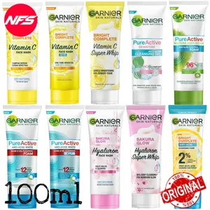 GARNIER Facial Foam Scrub Gel 100 ml Bright Complete Sakura Glow Pure