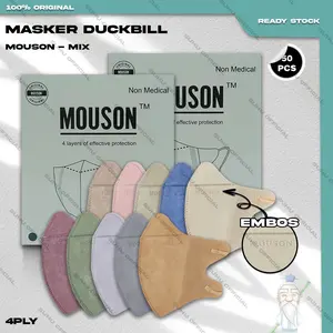 Masker Duckbil MOUSON 4Ply isi 50Pcs Warna Mix Soft Nude Duckbill