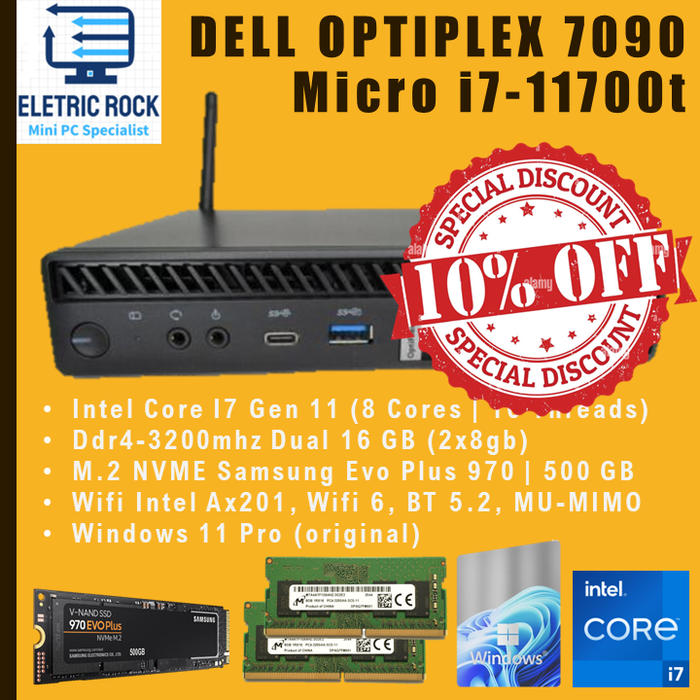 Jual PC Dell Optiplex 7000-7090 Micro 11700t Gen 11 DDR4 16GB