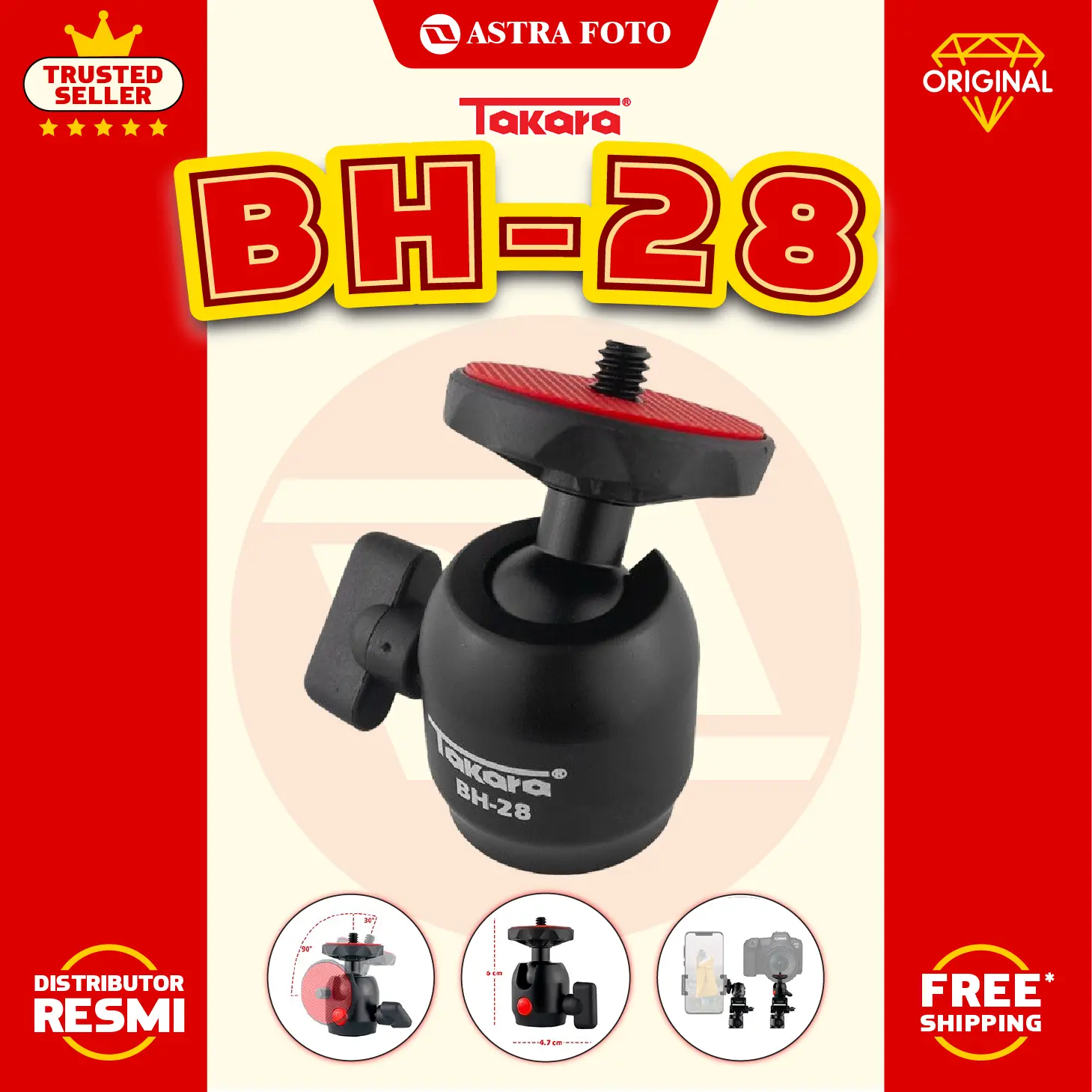 Takara BH-28 Mini Ball Head for Tripod Monopod