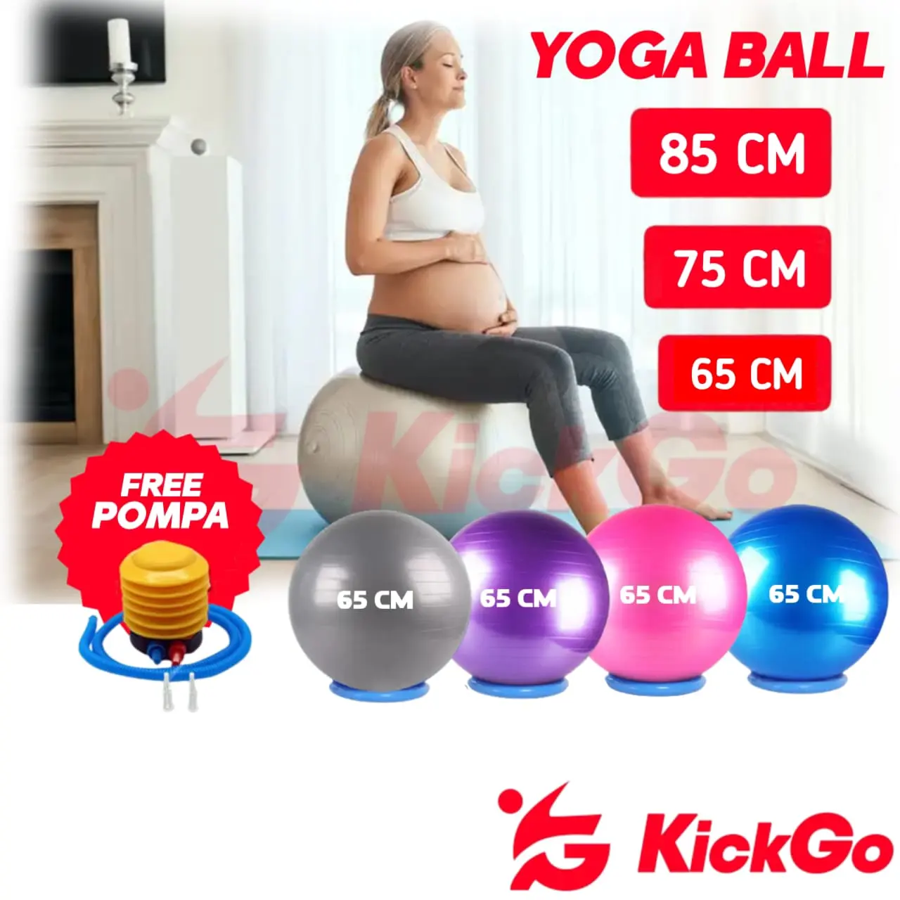 Gymball Bola Yoga Ibu Hamil 65cm 75cm 85cm Free POMPA