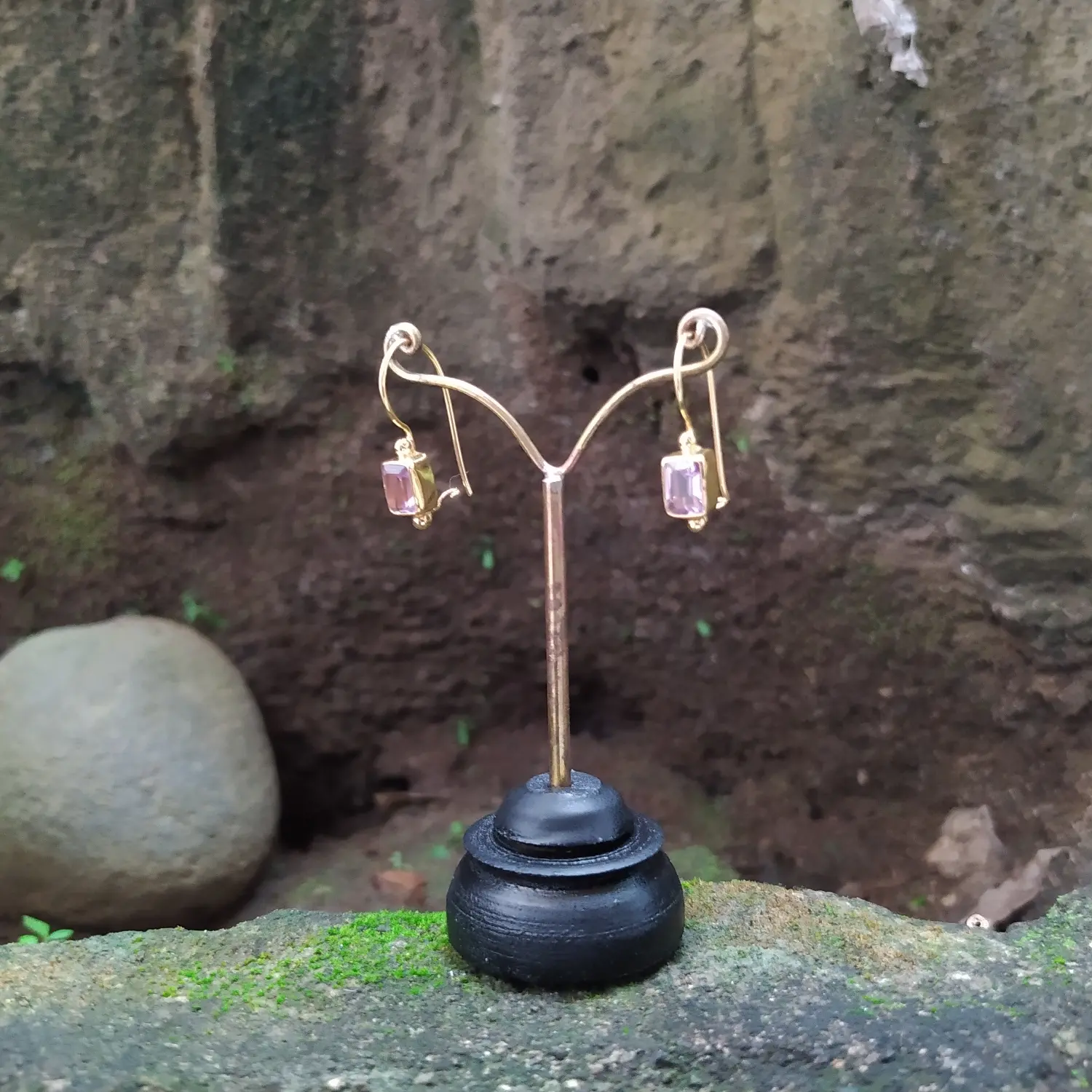 Anting Perak 925 Lapis emas 22k kombinasi permata amethyst