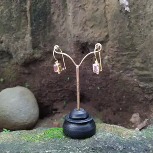 Anting Perak 925 Lapis emas 22k kombinasi permata amethyst