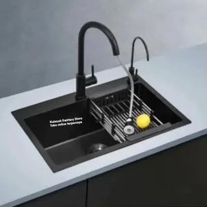 Paket komplit kitchen sink 7545 Isan black/bak cuci piring+kran tarik
