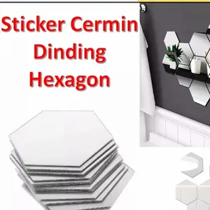 stiker dekorasi dinding cermin hexagonal