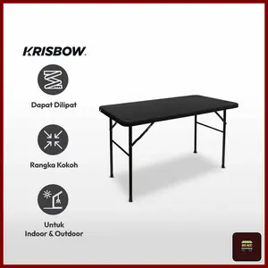 KRISBOW Meja Lipat Plastik Rotan HDPE Outdoor Serbaguna 122x60x74 Cm - Hitam