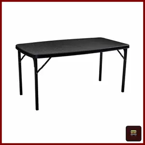 KRISBOW Meja Lipat Plastik Rotan HDPE Outdoor Serbaguna 152x83.5x73 Cm - Hitam