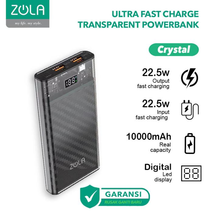 Gambar ZOLA CRYSTAL Powerbank 10000mAh VOOC 3.0,PD 20W,QC Fast Charging 22,5W dari Zola Life Style Jakarta Barat Tokopedia