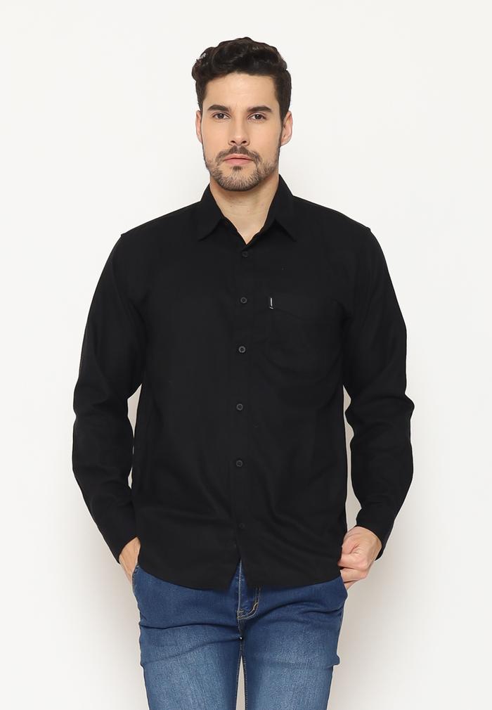 Gambar HEMMEH Kemeja Flanel Polos Hitam Kemeja Flanel Pria Polos Hitam Kemeja Flanel Lengan Panjang Hitam Polos - S dari HEMMEH.ID Kota Bandung Tokopedia
