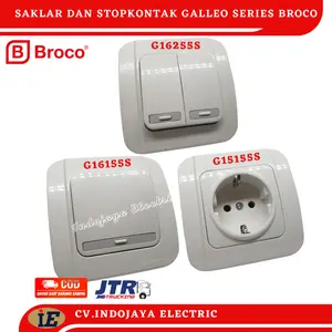 Broco Saklar Engkel G16155SS & Stop Kontak G15155S Galleo Series Warna Snow White Pemasangan Tertanam IB