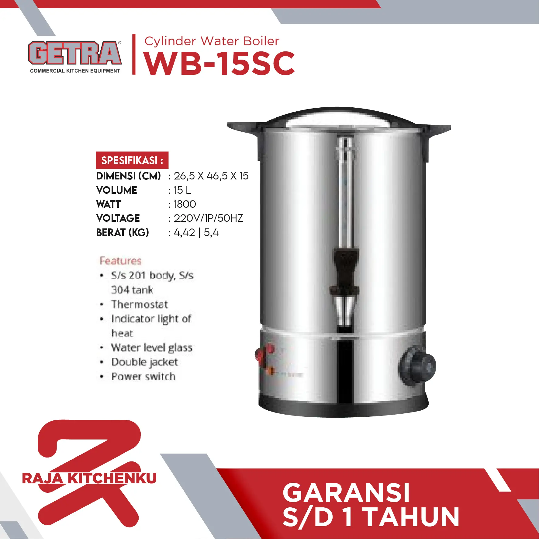 GETRA Cylinder Water Boiler WB-15SC / WB 15SC / WB15SC