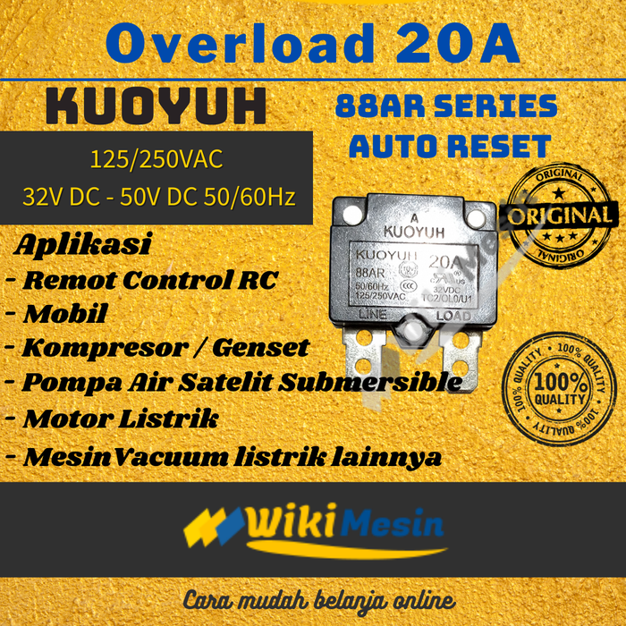 Gambar Thermal Overload Auto Reset 20A Kuoyuh 88AR Circuit Breaker Protector dari Overload Wikimesin Kab. Tangerang Tokopedia