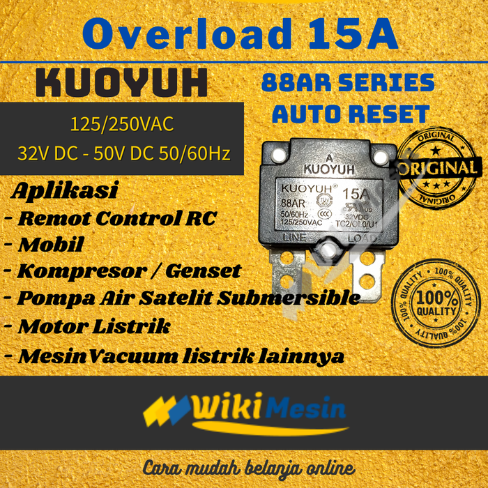 Gambar Thermal Overload Auto Reset 15A Kuoyuh 88AR Circuit Breaker Protector dari Overload Wikimesin Kab. Tangerang Tokopedia