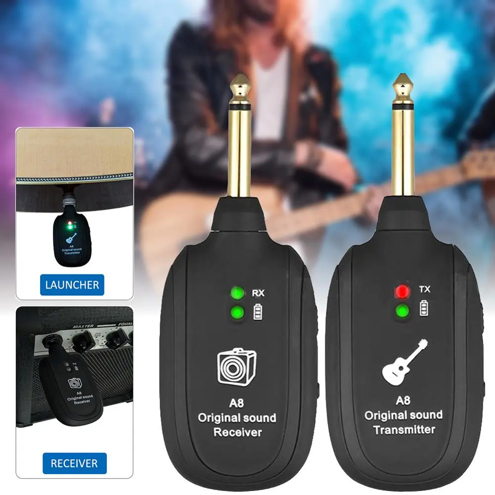 Jack Wireless Gitar Bass Akustik Elektrik Transmitter Receiver UHF A8