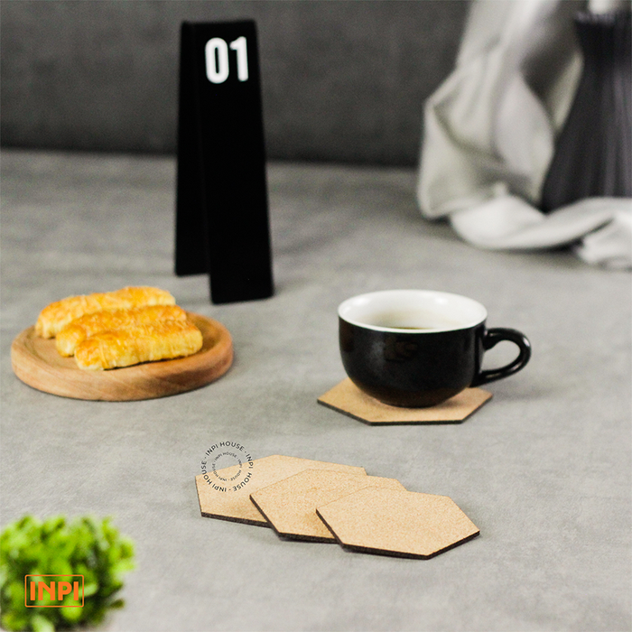 Gambar Tatakan Gelas Karet Gabus Hexagon Anti Slip - INPI HOUSE - 8cm dari INPI HOUSE Official Kota Bandung Tokopedia
