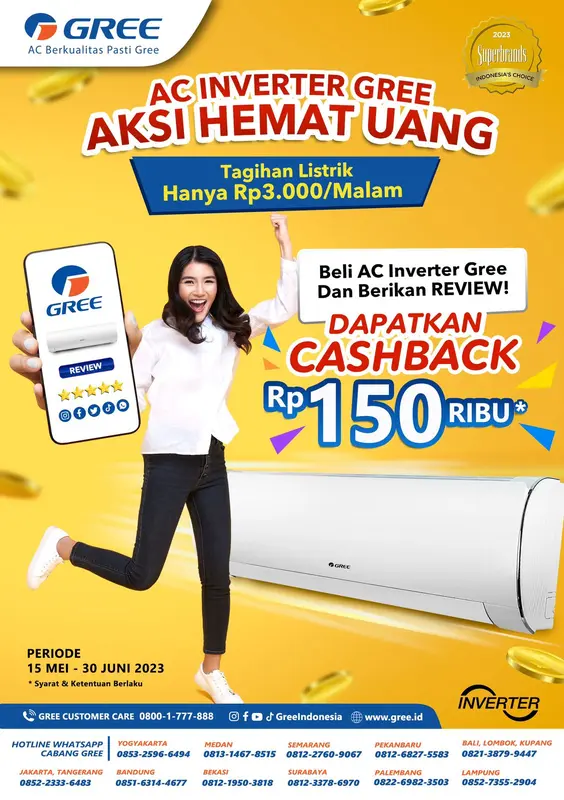 Gree GWC-05F5S AC Split Inverter 1/2 PK + Paket Pasang Pipa Set 5meter 1
