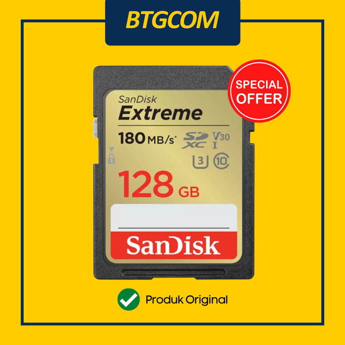 Gambar MEMORY KAMERA SDXC SANDISK EXTREME 128GB 180MB/S SD CARD CAMERA dari btgcom Kota Denpasar Tokopedia