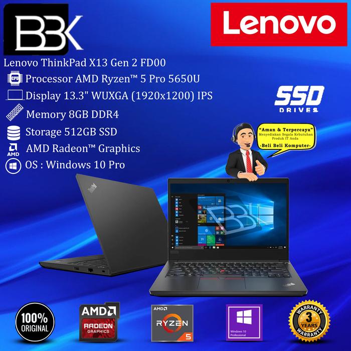 Jual Lenovo ThinkPad X13 Gen 2 FD00 Ryzen 5 Pro 5650U 8GB 512GB