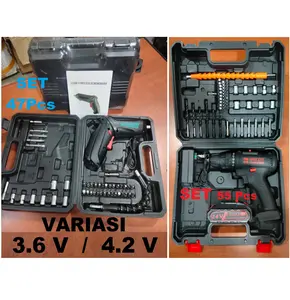 Set Mesin Bor Obeng Elektrik Cordless Screwdriver Mesin Bor Mini