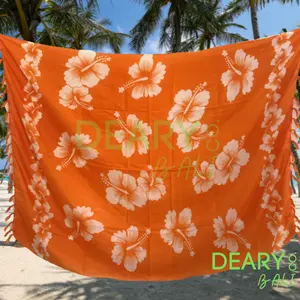 DEARY CO BALI Kain Pantai Bali Motif Bunga Kamboja dan Kembang Sepatu warna Cantik Rayon Tipis Adem Lembut