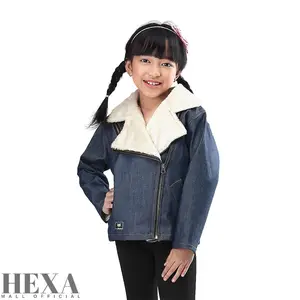 Jaket Denim Jeans Bulu Anak Perempuan Biru 5 6 7 8 9 10 11 12 Tahun