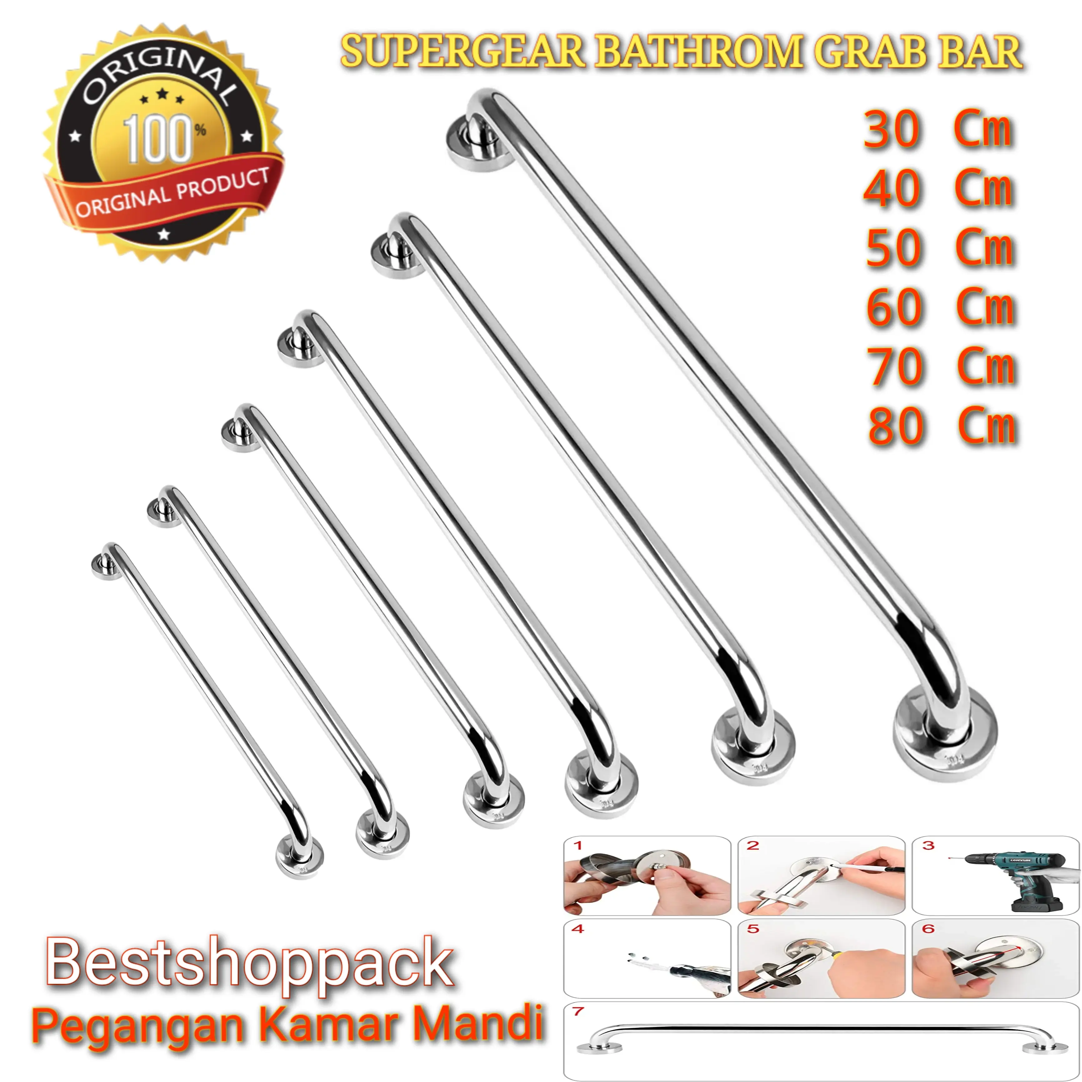 Bath Safety Grab Bar / Pegangan Kamar Mandi Lansia Dewasa - 60 Cm