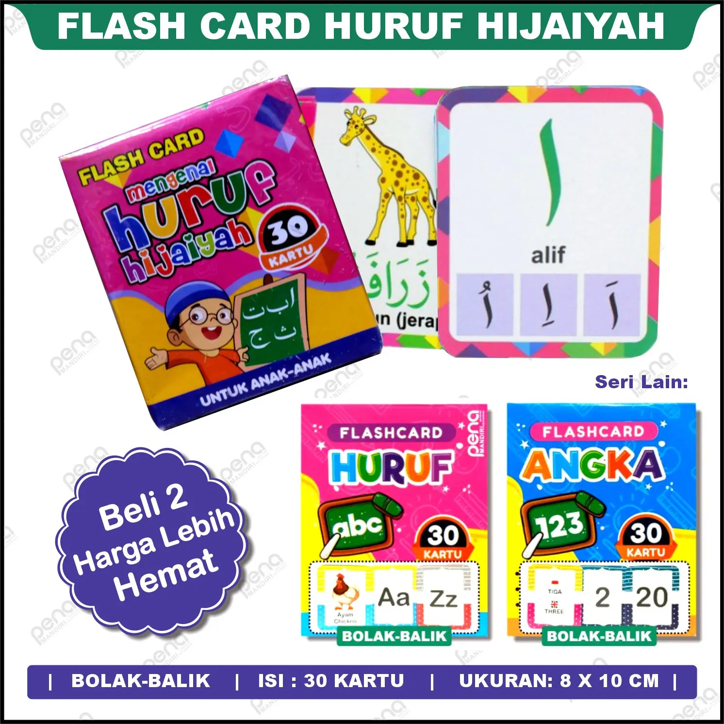FlashCard / Flash Card / Kartu Pintar Huruf Hijaiyah Bolak-balik