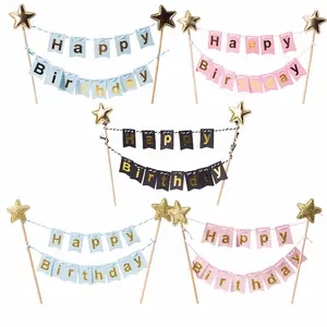 CAKE TOPPER BUNTING BANNER FLAG GANTUNG HAPPY BIRTHDAY BERTALI HIASAN