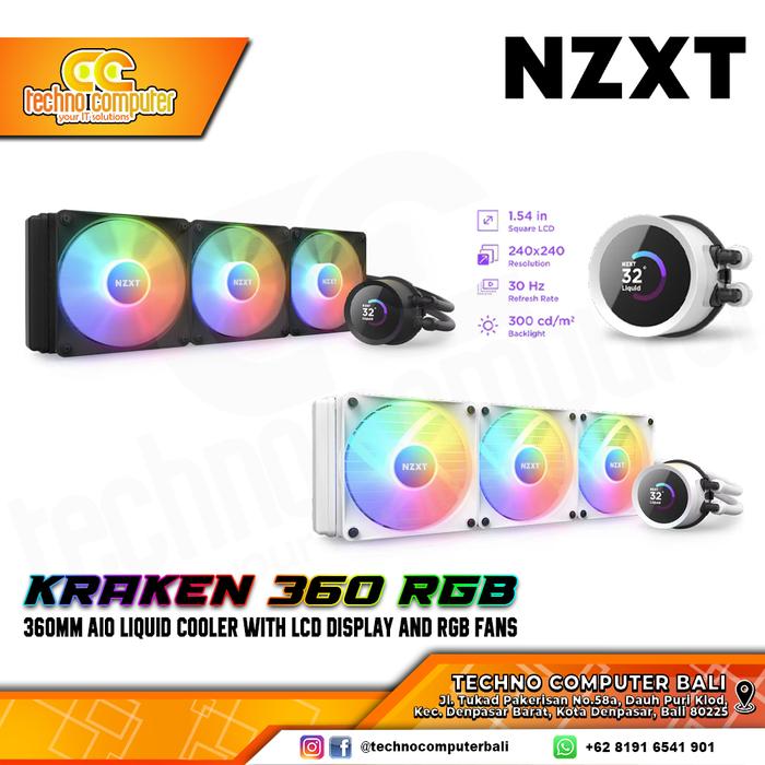 Gambar NZXT NEW KRAKEN 360 RGB - 360mm AIO Liquid Cooler with LCD Display dari Techno Computer Bali Kota Denpasar Tokopedia